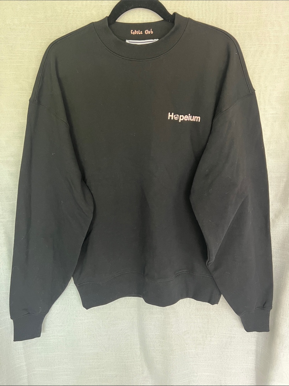 NWT Hopeium Black Crewneck Sweatshirt size small pink logo. 100%cotton
